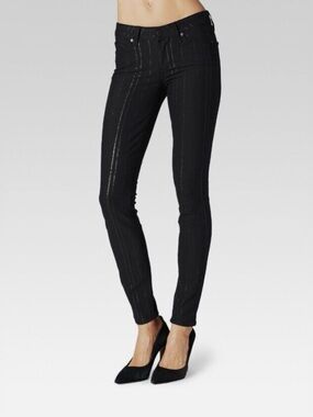 PAIGE BLACK/MIDNIGHT HIGH BEAM Stripe Verdugo Mid-Rise Ultra Skinny Jeans Sz 25